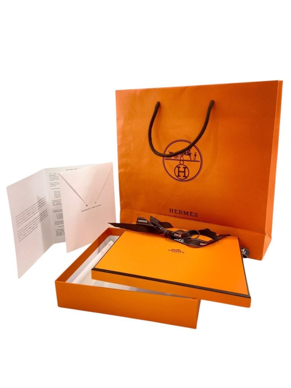 EMPTY Authentic Hermès Packaging Gift Set Shopping Bag Box Ribbon Receipt Holder